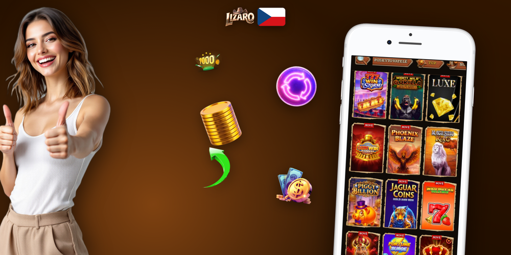 Lizaro Casino aplikace na dvou telefonech — automaty i živé sportovní sázky