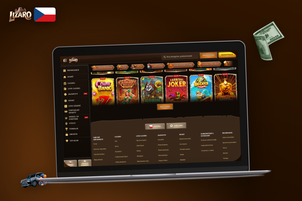 Spokojený hráč s Lizaro Casino mobilní aplikací a výherní animací na displeji