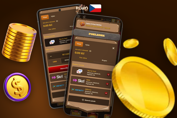 Ikony měn CZK, EUR a USD pro vklad v Lizaro Casino bez konverzních poplatků