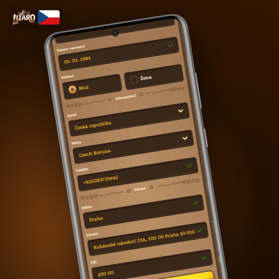 Ikona smartphonu symbolizující mobilní registraci a přihlášení do Lizaro Casino